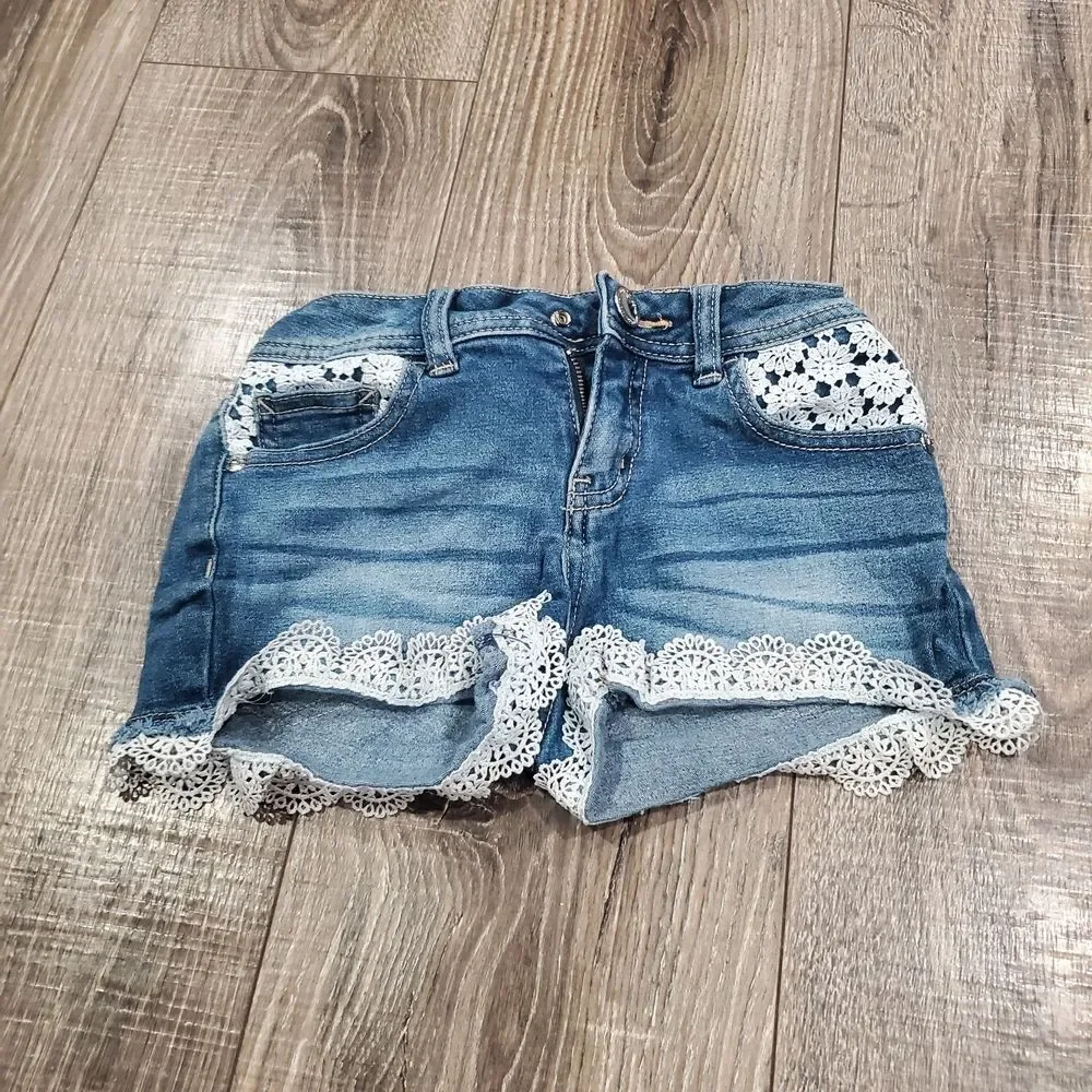 Girls Justice Jean Shorts Size 9 Blue Jean Shorts with White Lace Trim